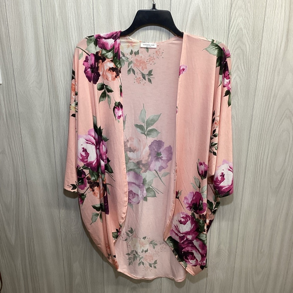 CHIC SOUL Women's (Size 1X) 3/4 Sleeve Floral Open Front Cardigan Lightweight